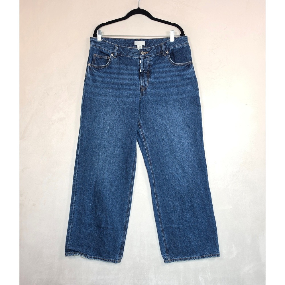 H&M Jeans Women's 12 High Rise Wide Leg Button Fly Medium Wash Relaxed - Picture 2 of 16